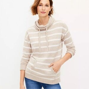 LOFT Cowl Neck Self Tie Striped Sweater